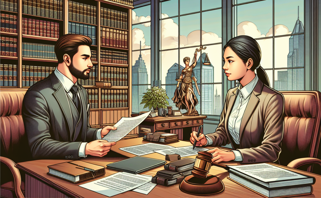 Civil litigation lawyer in Texas reviewing legal documents with a client