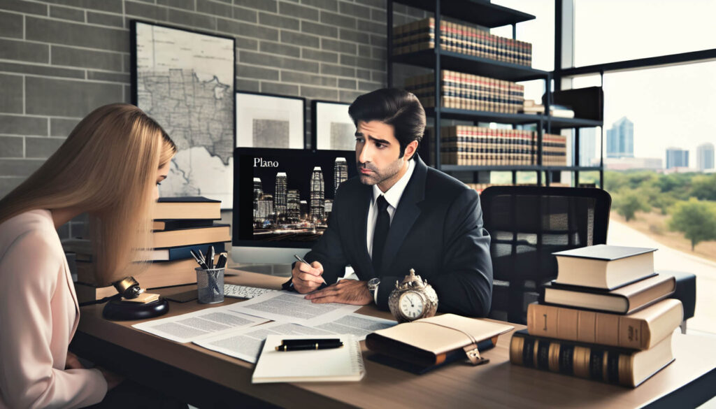 Experienced Criminal Lawyer in Plano TX discussing legal strategy with a client