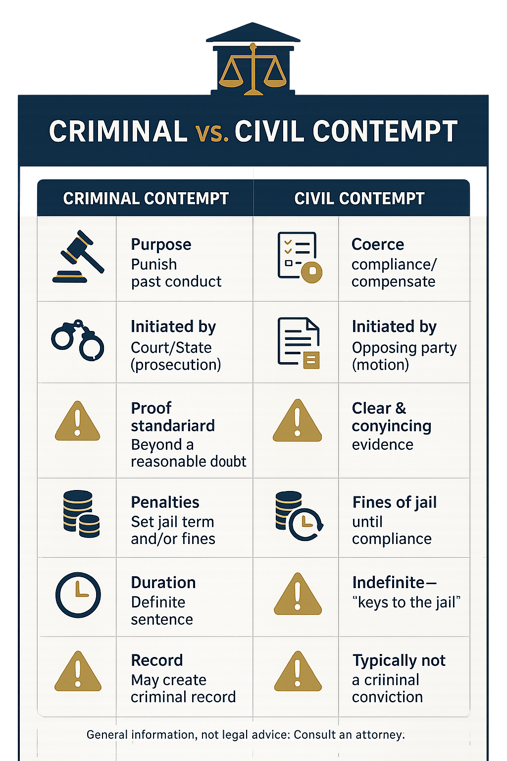 Civil vs. Criminal Contempt: Understanding the Critical Differences and Legal Consequences 1 Civil Vs. Criminal Contempt